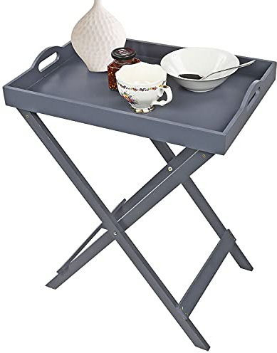 Taylor & Brown Grey Wooden Folding Butler Tray Tables Portable Breakfast Dinner Serving Laptop Tray Side End Table Space Saving Design Compact Foldable