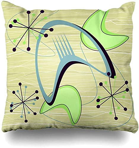 KEROTA Cushion Cover 45x45 Personalized Bed Pillowcase Vintage Beige Mid Century Modern Abstract Blue Atomic Boomerang Geometric Design Pillow