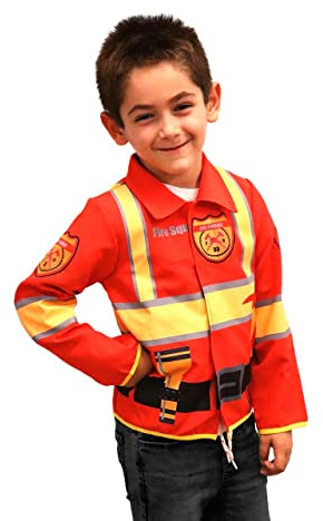 DEQUBE - Firefighter costume with reflective detailing and belt tools, unisex, one size fits all