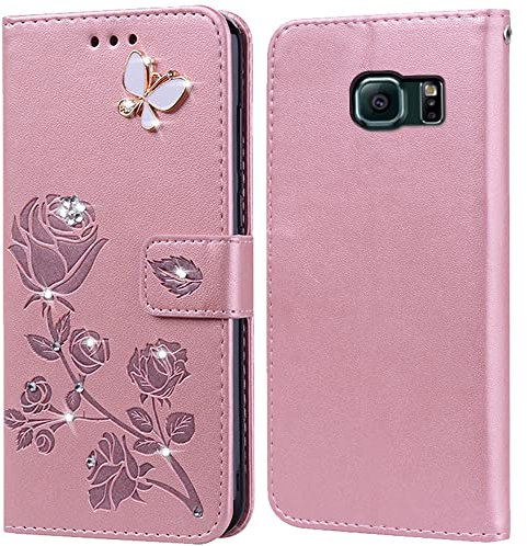 PKQTOP Hülle für Samsung Galaxy S6 Handyhülle,Klappbar Tasche Case,Standfunktion,Kartenfach,Silikon Bumper,Stoßfeste Schutzhülle Cover für Samsung Galaxy S6