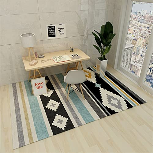 kinderteppiche mädchen schwarz Wohnzimmer Salon Schlafzimmer Moderner Schwarzer Geometrischer Klassischer Waschbarer Weicher Teppich joop teppich 140X200CM teppiche für schlafzimmer 4ft 7.1''X6ft 6.7'
