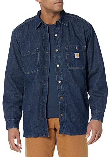 Carhartt Men's Relaxed Fit Denim Fleece Lined Snap-Front Shirt, Glacier, L