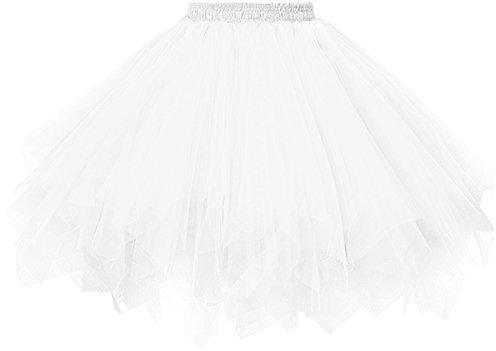Dressever Damen Tüllrock 50er Rockabilly Petticoat Retro Tutu Ballet Cosplay Prom Abendkleider Anlass Weiß Medium