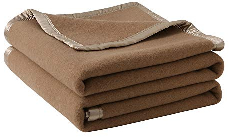 Dicke Warme Wolldecke Winter,100% Reine Neuseeländische Wolle,wolldecken für Couch,Große Wolldecke,Wolldecken Flauschig,Geeignet für Bett und Outdoor(Dunkles Kamel,150x200cm)
