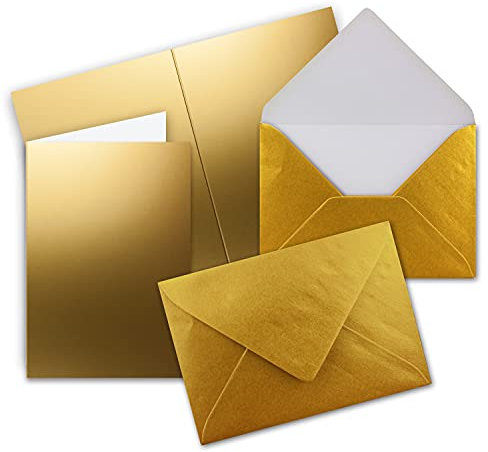 25x DIN B6 Faltkarten Set mit Umschlägen - Gold - 115 x 170 mm - ideal für Einladungskarten, Hochzeit, Taufe, Kommunion, Konfirmation - Marke: FarbenFroh