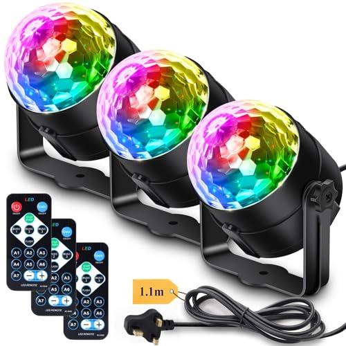 Apeocose 3-Pack Disco Ball Party Lights Sound Activated with Remote Control, 12 Modes Strobe Stage DJ Lights for Home Room Karaoke Dance Party Supplies Birthday Party Decorations White Elephant Gifts