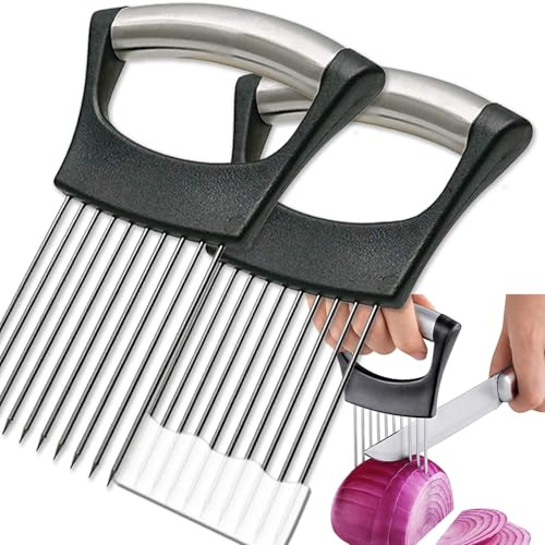 ESINAM Zwiebelschneider Halter, Premium Gemüseschneider Schneider für Kartoffel und Tomaten, scharfer Edelstahl Food Slicer Assistant Tool zum Schneiden von Obst, Zitrone und Fleisch