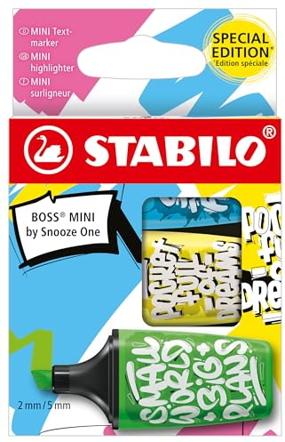 STABILO BOSS MINI by Snooze One - Highlighter | Pack of 3 - Blue, Yellow, Green