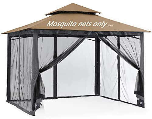 soospe-mz Pavillon-Ersatz-Mückennetz, 4 Paneele, Seitenwand mit Reißverschluss, universal, schwarz, 3 x 30 cm, (Gazebo20221231-01)