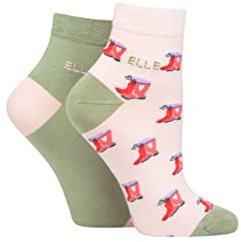 ELLE Ladies Bamboo Anklet Socks Pack of 2 Meadow 4-8
