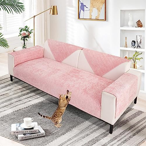 Aus Weichem Chenille Sofabezug 1/2/3/4 Sitzer L Form Sofa Couch überzug Ecksofa, Neue Universelle Rutschfeste Sofa Überwurf, Solide Dicke Strukturierte Sofaschoner für Wohnzimmer(Rosa, 90x90cm)