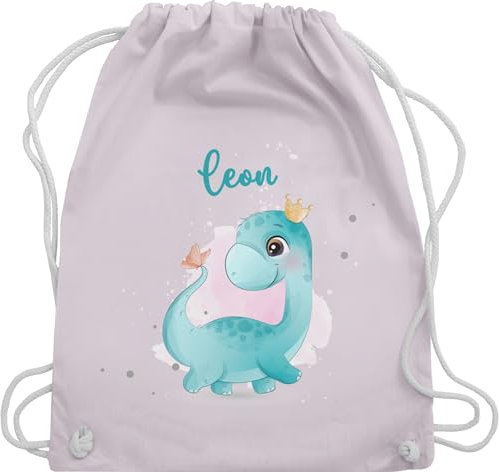 Turnbeutel Rucksack - Dinosaurier personalisiert mit Name I Geschenk Dinos I Saurier I Dinosaurier I Urzeittier I Dino - Unisize - Pastell Rosa - beutel für wechselwäsche tier tiere stoffbeutel