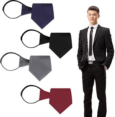 4St Herren Krawatte Set Schlips Herren Herren Clip Krawatten Schlips Sicherheitskrawatte mit Vorgebundenen Knoten Krawatten für Herren Schwarz Krawatte Herren mit Reißverschluss Verstellbare Krawatte
