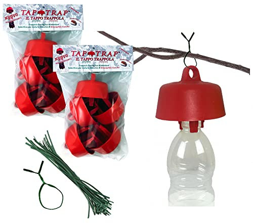 Tap-Trap® Rouge - 10 Bouchons Originaux - L'appât écologique protège Les mûres framboises Prunes Cerises de la moucheron des Fruits Drosophile Suzuki guêpes et frelons Bouchon piège (10pcs Rouge)