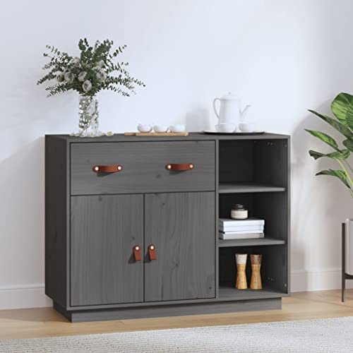 puraday Sideboard Grau 98,5x40x75 cm Sideboard Flur Kommode Vintage Sideboard Holz Sideboard Schlafzimmer Schubladenkommode Sideboard Wohnzimmer Kommode Schmal Massivholz Kiefer