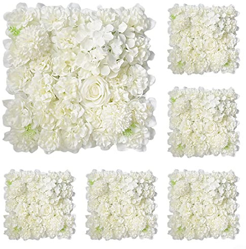 SPORTARC 6 Stück künstliche Blumen Wand Hintergrund 3D Blume Wandpaneele Hochzeit Dekor - Weiß