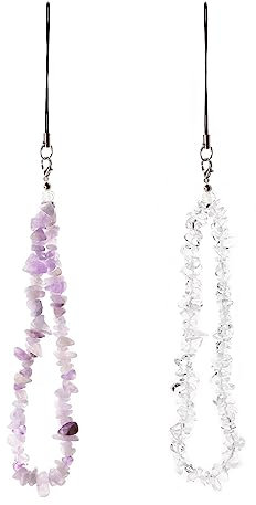 Create idea Lot de 2 Cordons de téléphone Portable avec Perles en Cristal pour Porte-clés, décoration de Sac à Main (Violet et Transparent)