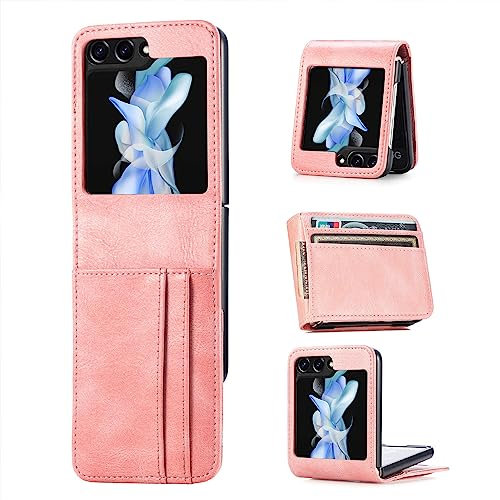ZCDAYE Hülle für Samsung Galaxy Z Flip 5 Handytasche mit Kartenfach, Multifunktionale Samsung Z Flip 5 Handyhülle aus PU Leder Klapphülle Schutzhülle für Samsung Galaxy Z Flip 5 Case, Rosa