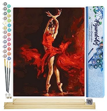 Figured'Art Peinture par Numéro Adulte Danseuse Rouge Magique - Activité Manuelle Kit de Loisir Créatif DIY Numéro d'Art Complet - 40x50cm avec châssis en bois à monter