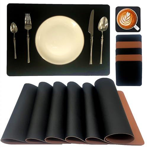 CZandCZ Tischsets Platzsets Abwaschbar 6er Set, Untersetzer, Doppelseitigen Tischsets, Lederoptik Kunstleder Wasserdicht Platzset,rutschfest Platzdeckchen für Hause Küche Restaurant,43x30cm