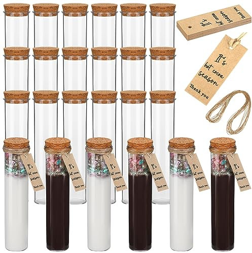 Copkim Reagenzgläser aus Kunststoff mit Korkverschluss, Papieretikett und Seil, transparent, Dankeschön, Hochzeitsgeschenke, heiße Kakao-Behälter für die Aufbewahrung, Babyparty, 24 Stück