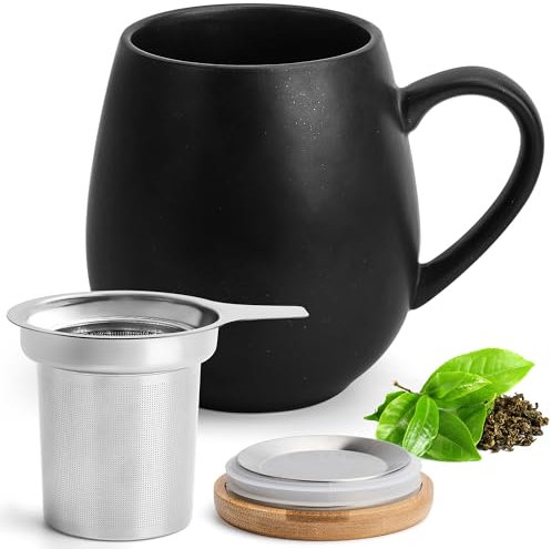 Happy Lemuro Teetasse mit Deckel und Sieb - 550 ml - Große Teetasse mit Sieb - XXL Tasse mit Deckel - Tee Tasse Groß - Tea Cup - Teetasse Gross - Große Tasse - Tee Zubehör - Tea Mug - Jumbotasse