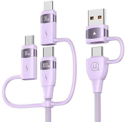 Pluggify 100W Câble Multi USB, 6 en 1 Câble de Charge Rapide [2M] PD 100W/5A en Nylon,USB A/C +Port iP Micro USB C Câble Chargeur Universel pour phone,pad, Laptop,Galaxy, Hua-wei,Tablet