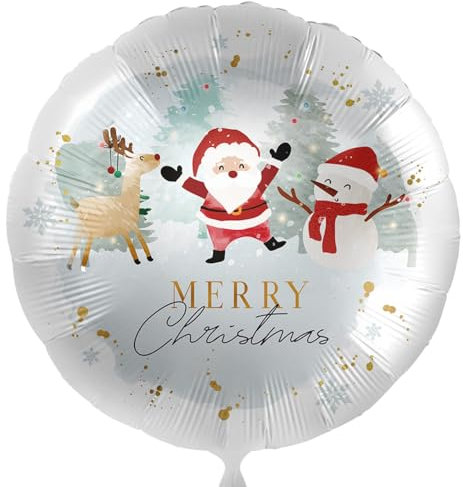 Folienballon fröhliches Weihnachtstrio Weihnachtsmann Schneemann 'Merry Christmas' Santa Rentier Ballon Deko Weihnachtsparty Weihnachtsfeier Luftballon Made in EU, Geschenk zu Weihnachten