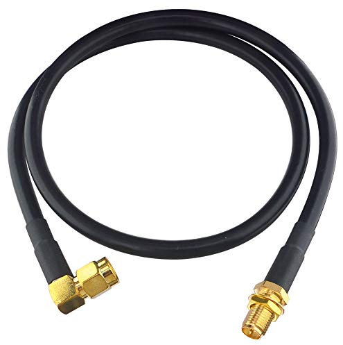50cm/1.64ft Cavo di prolunga RP-SMA maschio ad angolo retto a RP-SMA femmina Cavo RG58, ponticello coassiale a bassa perdita per router WiFi Scheda di rete wireless Sicurezza Telecamera IP ad Antenna