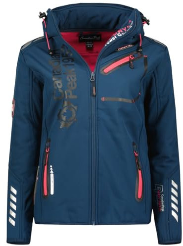 Canadian Peak Reineak Lady - Veste Femme Softshell Capuche Impermeable - Manteau Polaire Blouson Coupe Vent Resistant Travail - Vetement Randonnee Ski Automne Hiver Printemps (Marine XL)