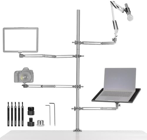 NEEWER DS002 Overhead Camera Rig, Table Mount, Live Broadcast Arm Stand, Table Mount for Twitch Gaming, Multi Camera Podcast Setup with Microphone Boom, Movable Auxiliary Support Arms, Laptop Mount