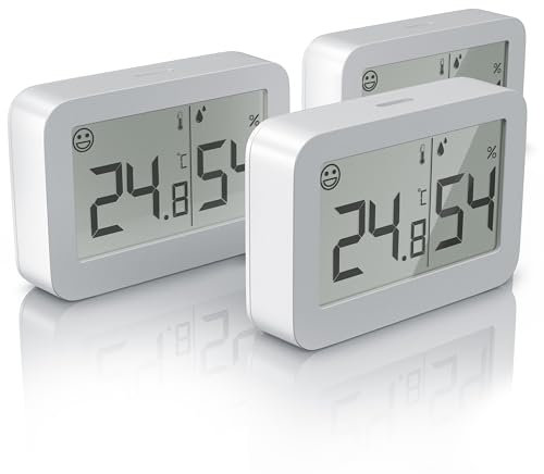 CSL - 3x Thermometer Hygrometer digital Innen - Temperatur und Luftfeuchtigkeit – Komfortsymbole – gut ablesbar – LCD-Anzeige –- inkl. Batterie sowie Magnet und Klebestreifen –weiß