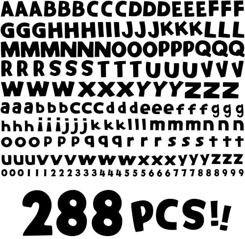 SpriteGru Alphabet Set, 288 Stück: Großbuchstaben, Kleinbuchstaben, Zahlen & Satzzeichen, Premium-Papier, Schwarz, Pinnwand-Set