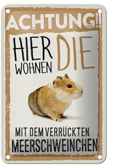 Femer Blechschild Spruch 12x18cm Tiere Achtung hier Meerschweinchen Schild