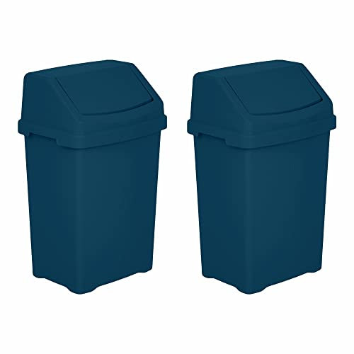 (Set of 2) 25L Litre Robust Plastic Swing Bin Waste Recycle Recycling Dustbins With Removable Swing Lid Rubbish Trash Refused Bins Garbage Paper Trash Can For Home Kitchen Bathroom Office (Navy Blue)