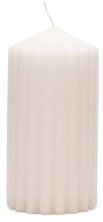 Rivièra Maison Stumpfe Kerze, Beige, gerippt, 7 x 13 cm, gerippt, weiß, Rib Pillar Candle – Paraffin