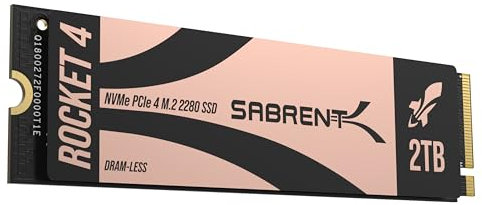 SABRENT Rocket 4 NVMe M.2 SSD 2TB, PCIe 4 Read Speed 7400 MB/s Write Speed 6400 MB/s, DRAM-Less NVMe SSD, Wide Compatibility Including PS5 (SB-RKT4L-2TB)
