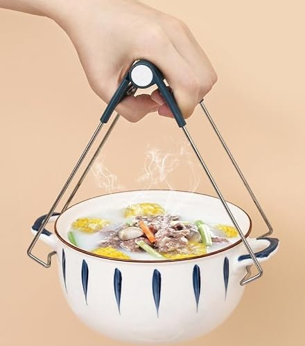 PengLAI Stainless Steel Hot Bowl Clip, Multifunction Anti-scalding Bowl Clip with Plastic Handle Pot Gripper, Foldable Bowl Clip Cooking Tool for Kitchen