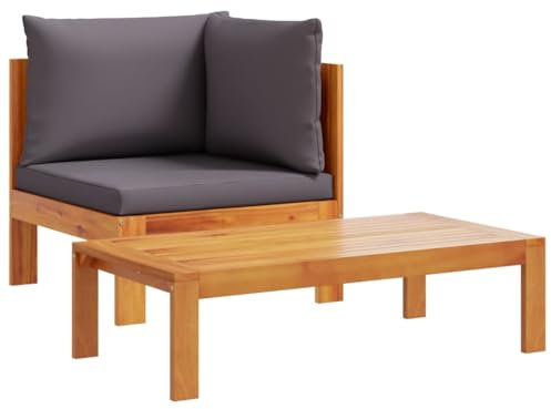 vidaXL Garten Sofa Set 2-TLG., Sofagarnitur mit Kissen, Modular Gartensofa mit Tisch, Gartenmöbel Gartengarnitur, Massivholz Akazie