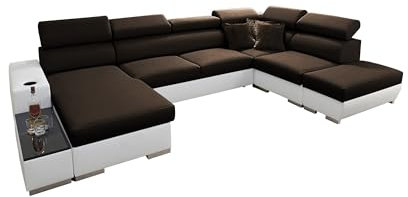 All4All Ecksofa mit Schlaffunktion Picanto 358 cm x 227 cm - Wohnlandschaft U-Form - Sofa mit Bettkasten - XXL Sofa - Groß - Gewebe mit Kunstleder - Linke Seite - Dunkelbraun/Weiß - Modern 26