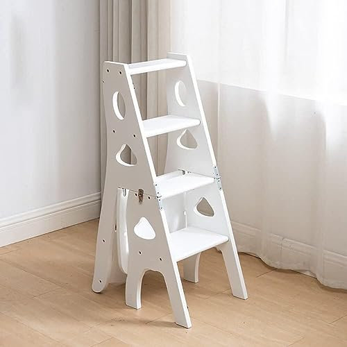 LJPZYOY Leiterhocker, Leiter-Holzstuhl, zusammenklappbar, multifunktional, Leiterbank, Hocker, Bücherregal, Trittstufe für Badezimmer, Heimdekoration, belastbar bis 120 kg (Farbe: E)