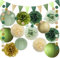 Papierlaternen Party Deko Salbeigrün Olivgrün Gold Seidenpapier Pom Poms Papier Girlande für Grün Babyparty Geburtstag Hochzeit Brautparty Deko