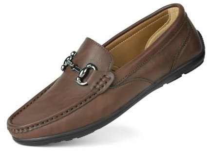 Hoefirm Mocasines planos de cuero para hombre, zapatos casuales sin cordones, marrón oscuro, 40 2/3 EU