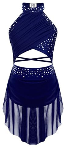 YiZYiF Vestito da Balletto Bambina Costume di Danza Senza Maniche Abito da Ballo Lirico Contemporaneo Body da Ginnastica Vestito Pattinaggio Artistico Blu Scuro 15-16 Anni