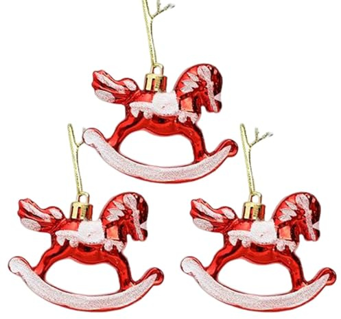 Schaukelpferd-Weihnachtsdekoration - Schaukelpferd-Weihnachtsschmuck | 3 Stück Weihnachtsbaum-Anhänger-Ornament Mit Umhängeband – Kleines Schaukelpferd-, Weihnachtliche Tier-Ornamente Für Die Tür