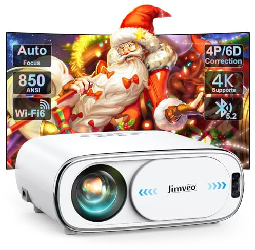 [AI Auto Focus+Auto Lens Cap] Videoprojecteur WiFi Bluetooth, 28000L 850ANSI Retroprojecteur 4K Supporte, Jimveo 1080P Full HD Projecteur Portable, Auto 4P/6D Keystone Correction, 50% Zoom Home Cinéma