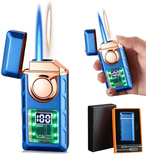 Mechero de llama de chorro de doble llama, encendedor de llama, encendedor de chorro de llama, encendedor USB-C recargable, encendedor de llama Jet (se vende sin gas butano), para velas, barbacoa de