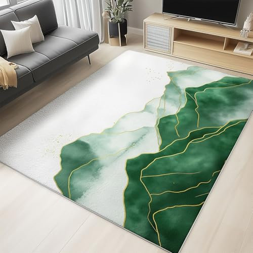 Generisch Teppich Schlafzimmer Aquarell China grüne Bergformen Erwachsener Kind Wohnzimmer Teppich rutschfeste Flauschiger Teppich Waschbar Flanell Teppiche 140 x 200cm