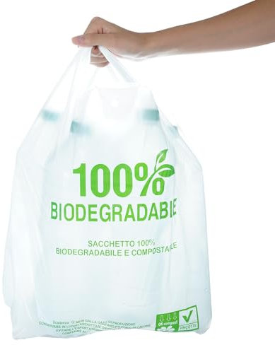 100 x Biomüllbeutel 25l – Ideal für Biomülleimer Komposteimer Küche Kompostierbare Müllbeutel Bio Müllsäcke mit Griff Biomülltüten für Lebensmittel (100, 25l)