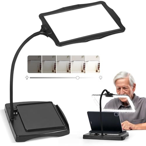 1.8X Rechargeable Magnifying Glass with Light and Stand 48 LED Full Page Desktop Magnifier Desk Lamp Detachable Large Page Magnifier for Low Eyesight Seniors Reading Repair DIY Crafts Painting